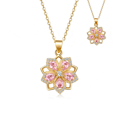 Jeulia Layered Spinning Flower Necklace Sterling Silver