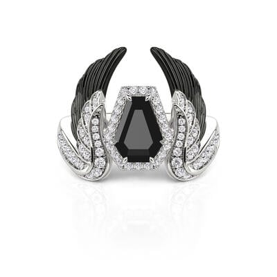 Jeulia Bague Gothique Noire Coupe Cercueil Halo Aile en Argent Sterling