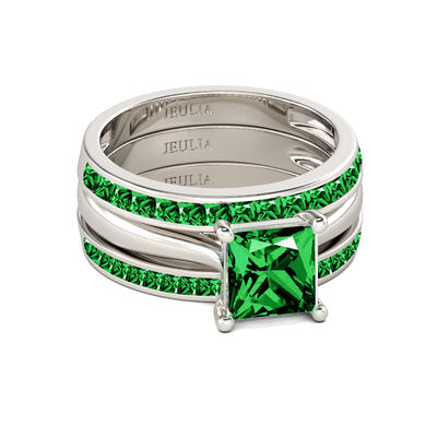 Jeulia Princess Cut Enhancer Sterling Silver Ring Set