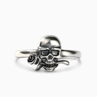Jeulia Anillo de plata con esqueleto y rosa solitario