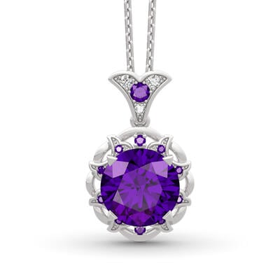 Jeulia Amethyst Flower Round Cut Sterling Silver Necklace
