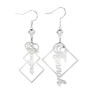 Jeulia Asymmetrical Personalized Sterling Silver Earrings