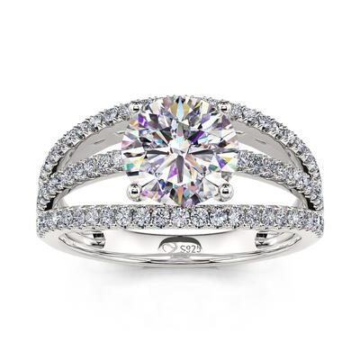 Jeulia Pave Split Shank Round Cut Sterling Silver Engagement Ring