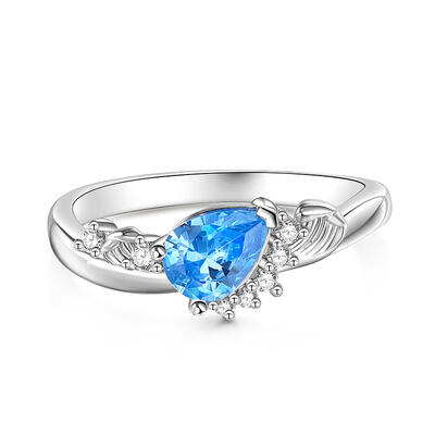 Jeulia Anillo de Plata Esterlina con Diseño de Olas del Océano de Corte de Pera