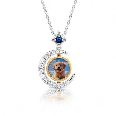 Jeulia Star and Moon Custom Photo Necklace Rotatable Double Sided