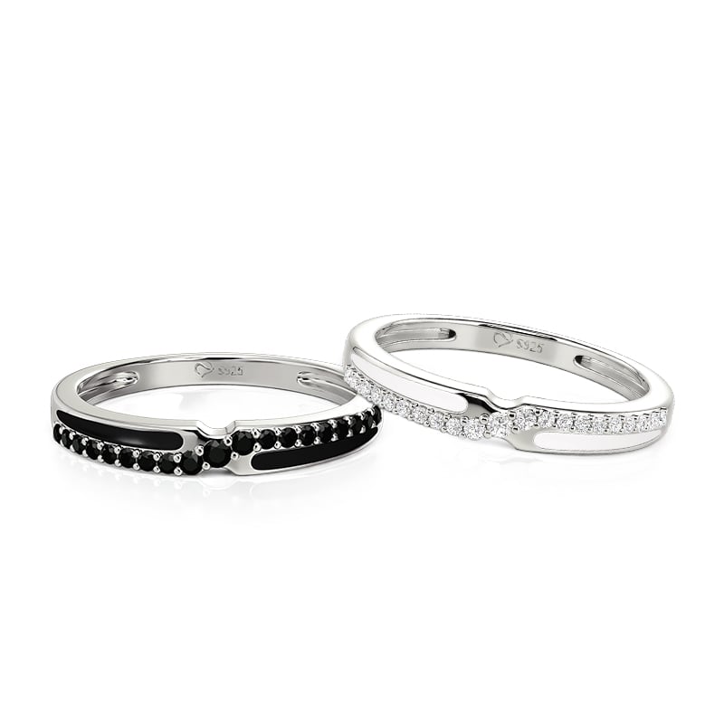 Jeulia Minimalist Matching Couple Ring Set Sterling Silver