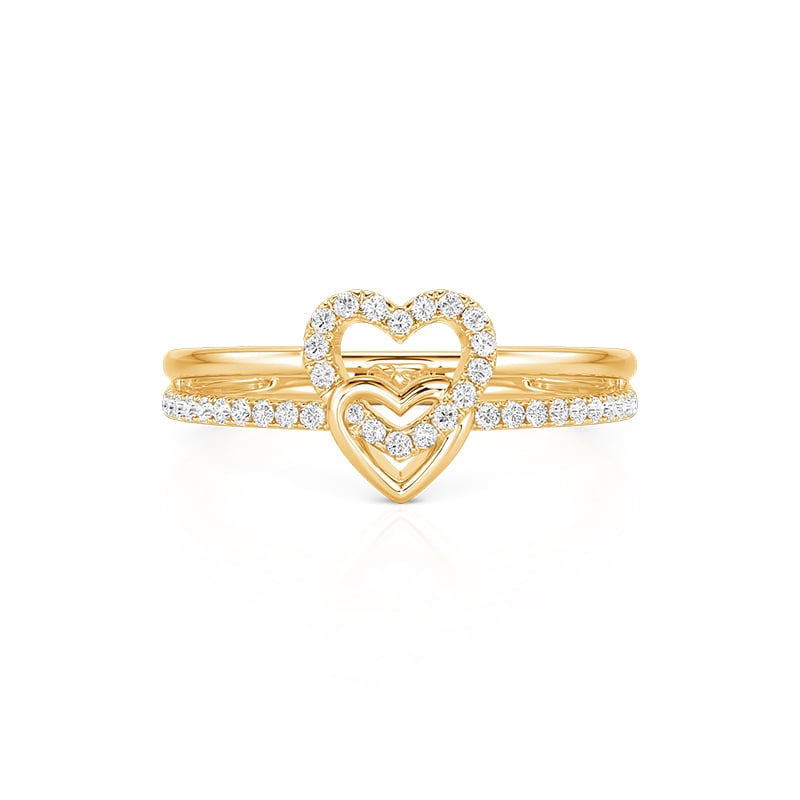 Jeulia Gold Pave Double Row Interlocking Heart Promise Ring