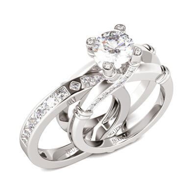 Jeulia Knot Round Cut Sterling Silver Interchangeable Ring Set