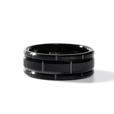 Jeulia Black Tire Design Tungsten Steel Men's Band