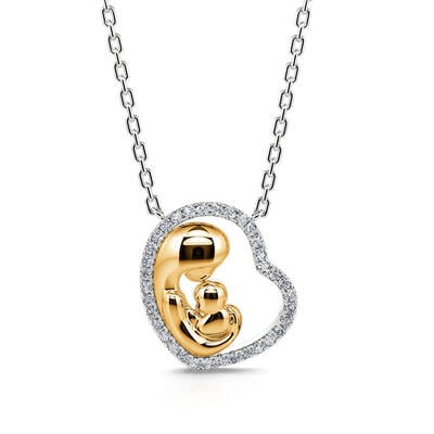 Jeulia "Love Is a Great Fire" Mother & Baby Heart Sterling Silver Necklace
