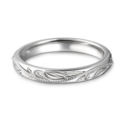 Jeulia "Always & Forever" Unique Leaf Carved Sterling Silver Men's Band