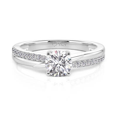 Jeulia Twist Round Solitaire Engagement Ring Sterling Silver