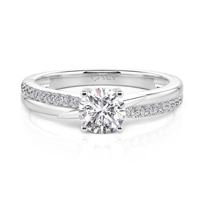 Jeulia Twist Round Solitaire Engagement Ring Sterling Silver