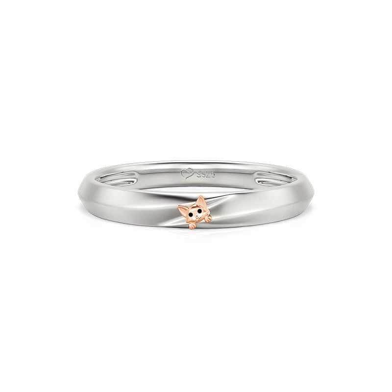 Jeulia Two Tone Crossover Peekaboo Cat Wedding Band for Men