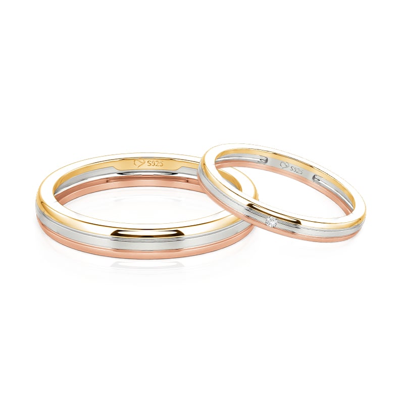 Jeulia Classic Tri-Color Matching Couple Ring Set