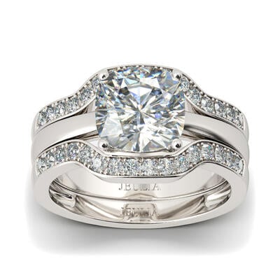 Jeulia 3PC Cushion Cut Sterling Silver Ring Set