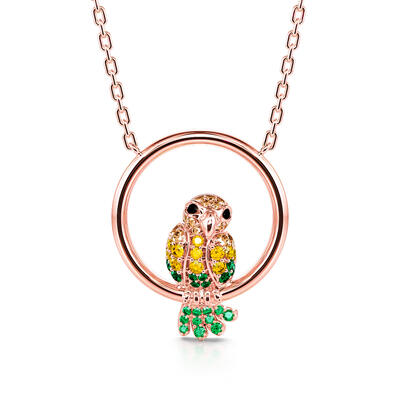 Jeulia "Gaudy Bird" Parrot Sterling Silver Necklace