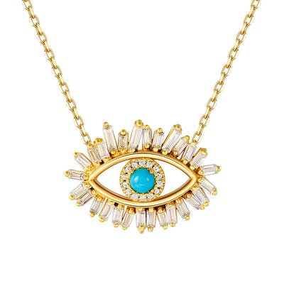 Jeulia "Evil Eye" Round Cut Turquoise Sterling Silver Necklace