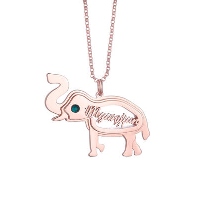 Jeulia Elephant Personalized Sterling Silver Necklace with Birthstone