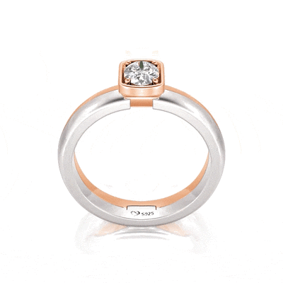 Jeulia Anillo Solitario de Bloqueo Bicolor con Grabado Personalizado