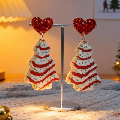 Gorgeous Festive Acrylic Christmas Tree & Heart Earrings - Must-have for Holidays