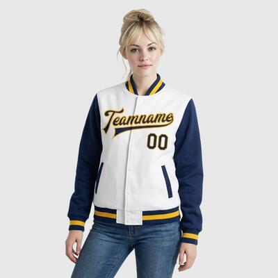 Custom Navy-White Two Tone Full-Snap Letterman Jacket – Ideal for Daily Casual Outings