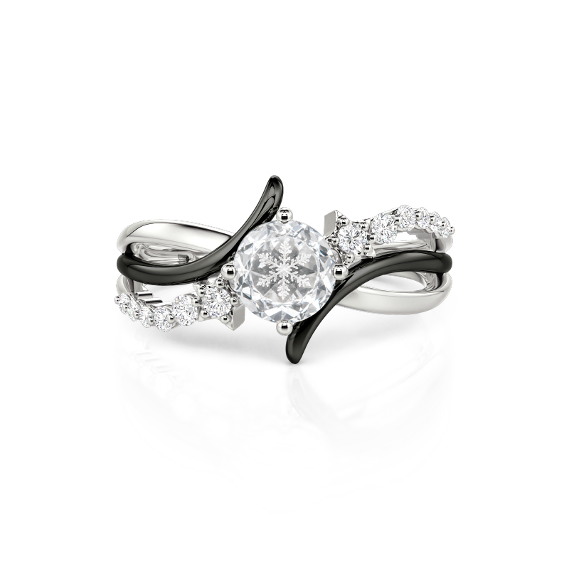 Jeulia Parallel Meet Two-Tone Bypass Star Snowflake Clear Quartz Ring