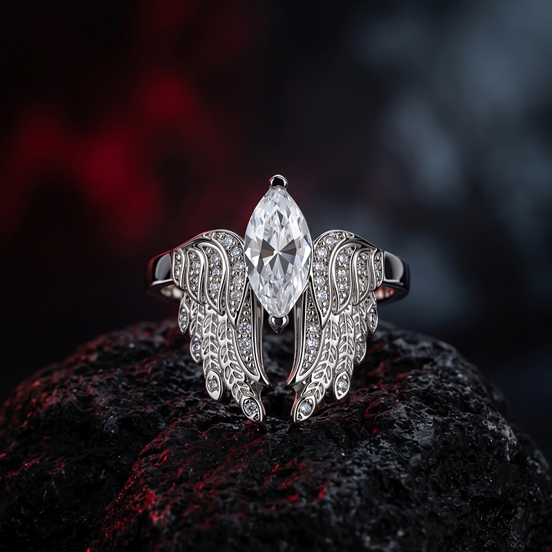 Jeulia Until Death Gothic Marquise Cut Angel Wing Ring