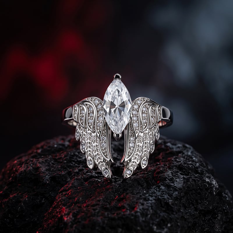 Jeulia Until Death Gothic Marquise Cut Angel Wing Ring