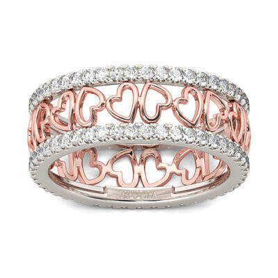 Jeulia Two Tone Heart Sterling Silver Women's Band