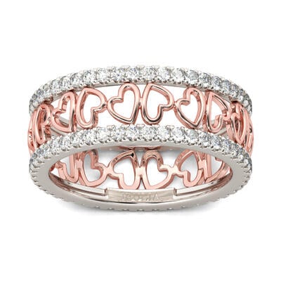 Jeulia Two Tone Heart Sterling Silver Women's Band