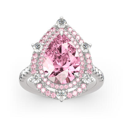 Jeulia Double Halo Pear Cut Pink Stone Sterling Silver Ring