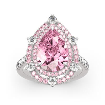Jeulia Double Halo Pear Cut Pink Stone Sterling Silver Ring