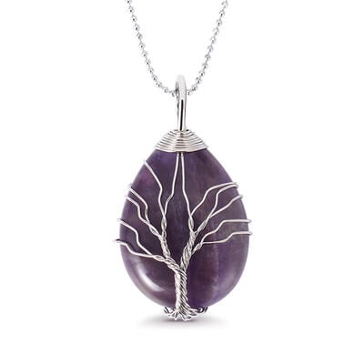 Jeulia "Beruhigender Geist" Gewundener Baum Design Natürliche Amethyst Halskette