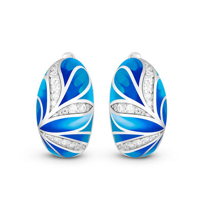 Jeulia "Flourishing Leaves" Enamel Sterling Silver Hoop Earrings