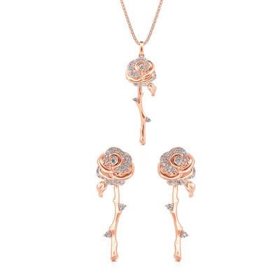 Jeulia "Flowering Rose" Rose Gold Tone Sterling Silver Jewelry Set