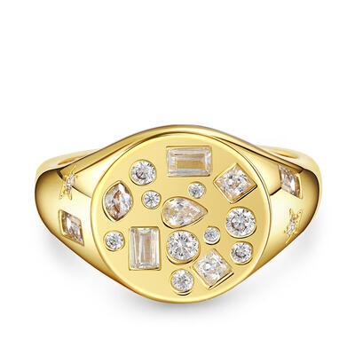 Jeulia Cobblestone Round Signet Sterling Silver Ring