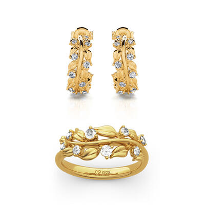 Jeulia Olive Leaf Round Cut Sterling Silver Jewelry Set