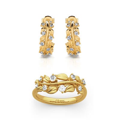 Jeulia Olive Leaf Round Cut Sterling Silver Jewelry Set