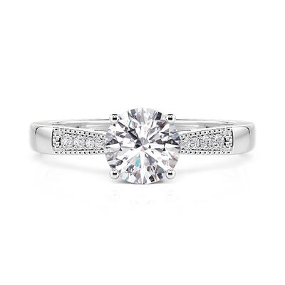 Jeulia Reverse Tapered Beaded Round Solitaire Engagement Ring