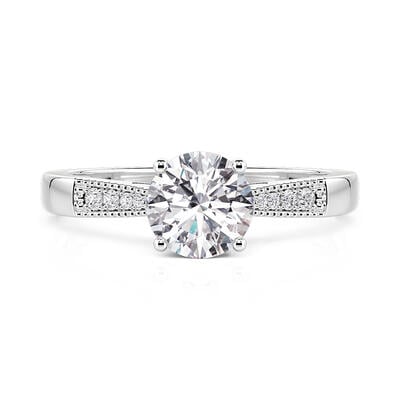 Jeulia Reverse Tapered Beaded Round Solitaire Engagement Ring