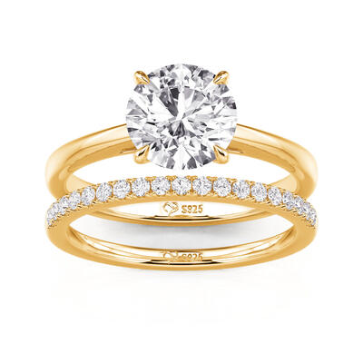 Jeulia Classic Round Cut Sterling Silver Ring Set