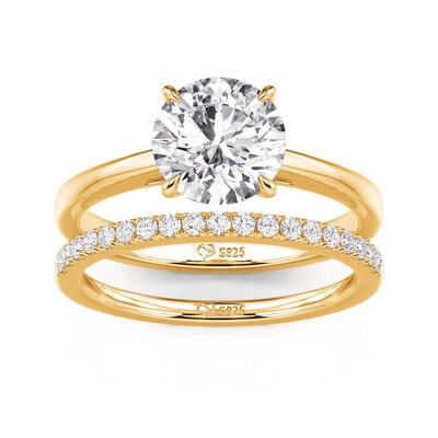 Jeulia Classic Round Cut Sterling Silver Ring Set