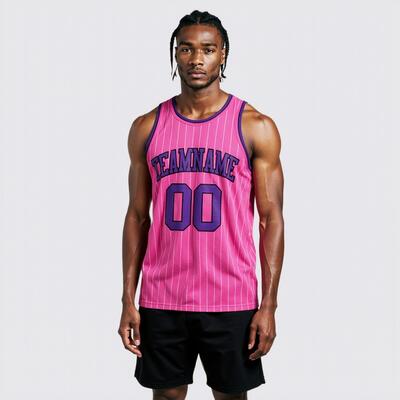 Custom Pinstripe Pink Basketball Jersey - Authentic Quality, Sleek Stripes, Player Name Print