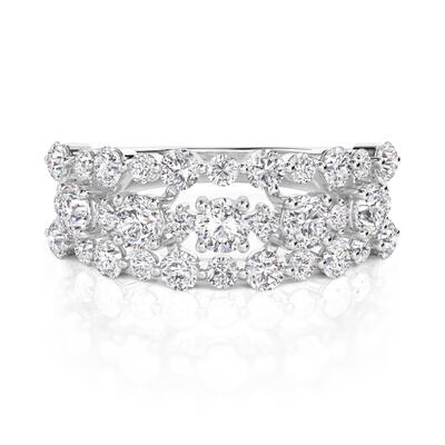 Jeulia Olivetta Round Cut Three Row Eternity Ring Sterling Silver