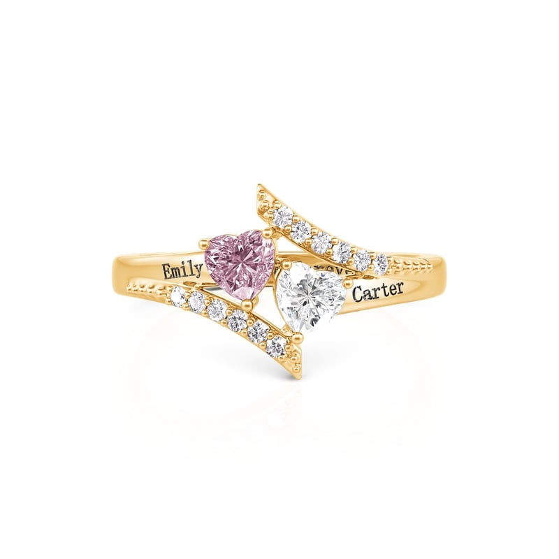 Jeulia Anillo de Compromiso Personalizado Corazón a Corazón Con Piedra de Nacimiento y Grabado