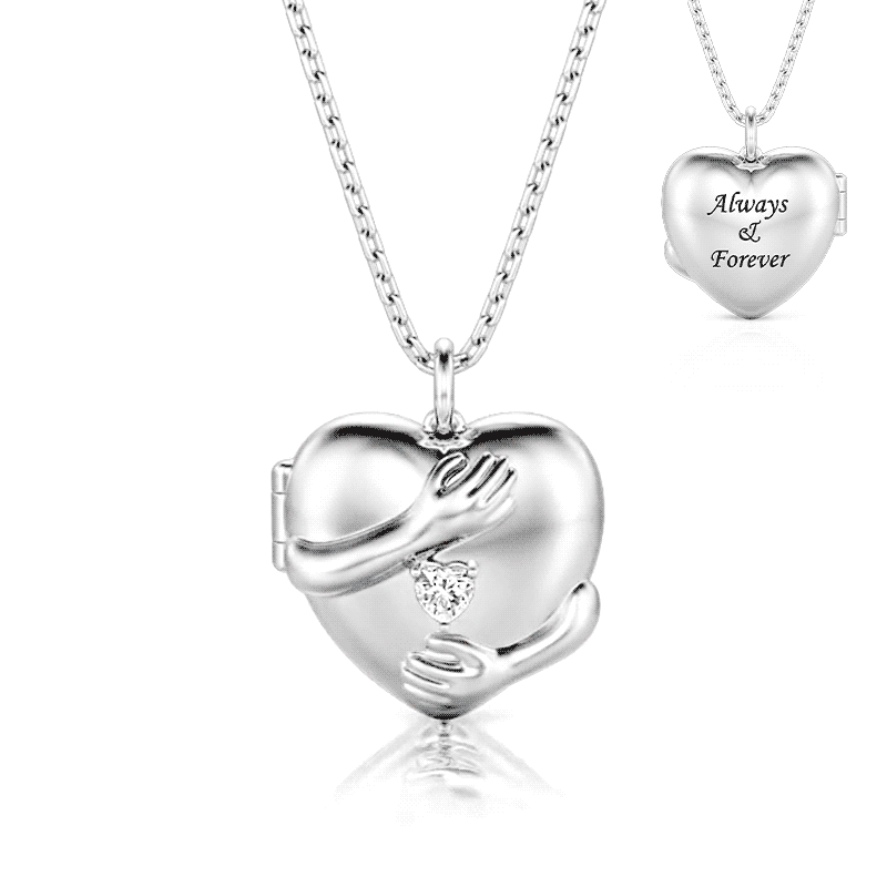 Jeulia "Warm Hug" Custom Engraved Heart Photo Locket Necklace