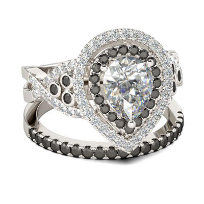 Jeulia Double Halo Pear Cut Sterling Silver Ring Set