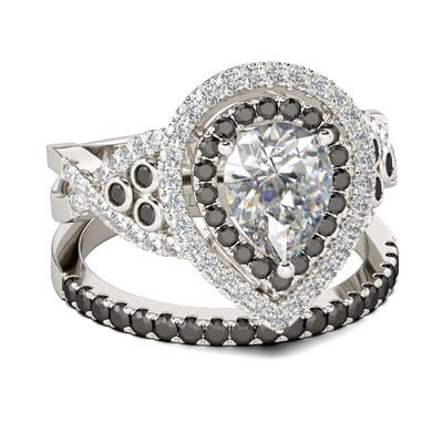 Jeulia ペアーカット スターリングシルバー ダブルヘイローセットリング