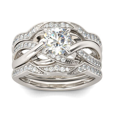 Jeulia Knot Round Cut Sterling Silver 3PC Ring Set